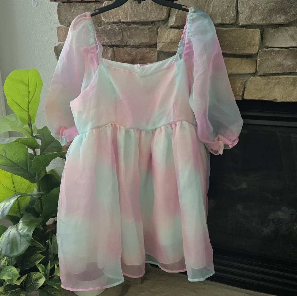 Pastel Rainbow Puff Sleeve Dress